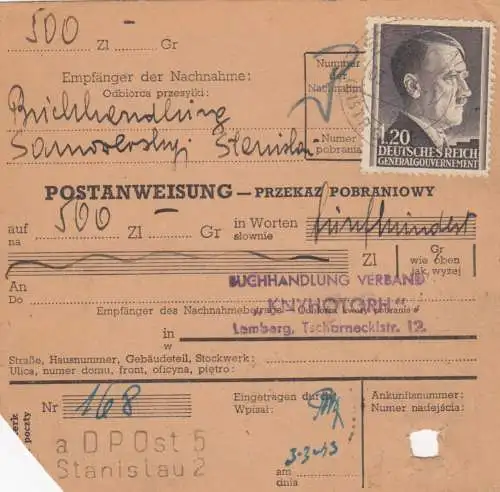 GG Postanweisung Stanislau-Lemberg, DP Ost 5, EF 87A, portogerecht