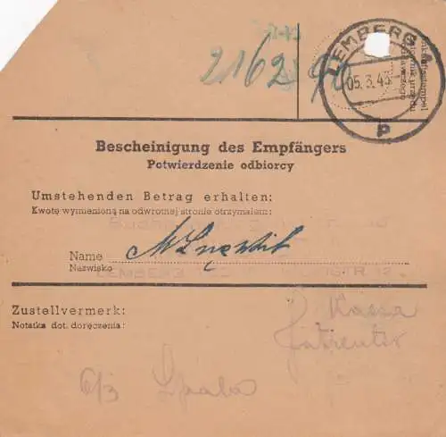 GG Postanweisung Stanislau-Lemberg, DP Ost 5, EF 87A, portogerecht