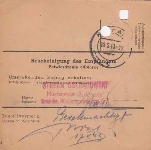 GG mandat postal Miedzyrzecz Podlaski, DP Ost 2, EF 87A, portofach