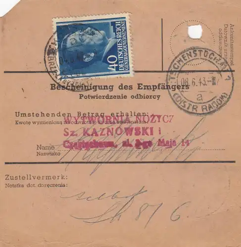 GG Instruction postale Kozowa - Chenstochowa, DP Est 5, MiF, portofach