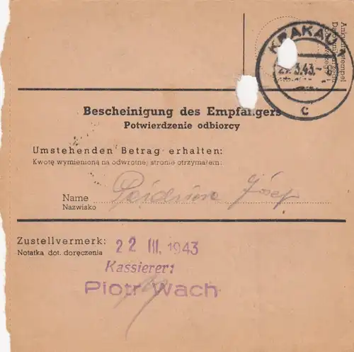 GG Instruction postale Stanislau-Krakau, DP Ost 5, EF 87A, portofach