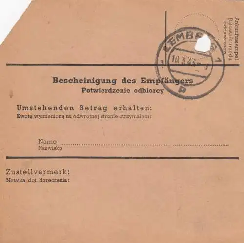 GG mandat postal Stanislau - Lemberg, DP Ost 5, EF portoführ