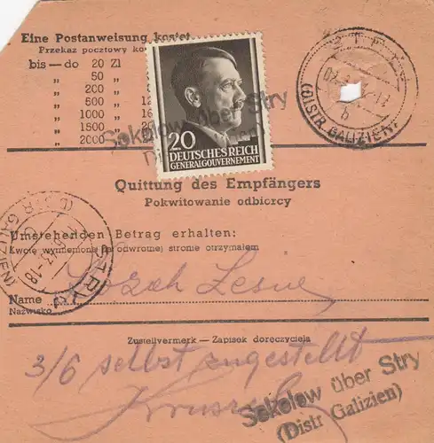 GG Commande postale Lemberg-Sokolov sur Stryj, DP Ost 5, MiF, portofach