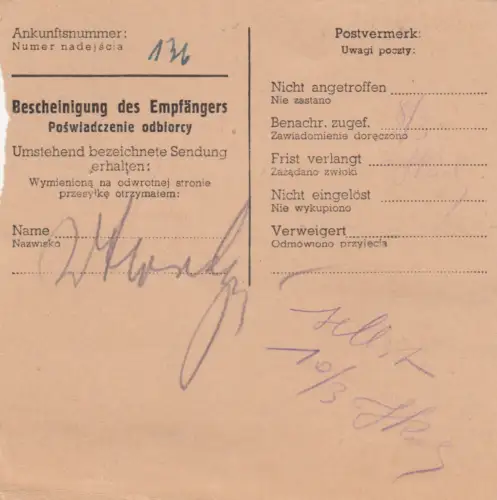 GG: carte de paquet intérieur, Lublin - Miedzyrzec, réduction, EF rare via 4 zloty