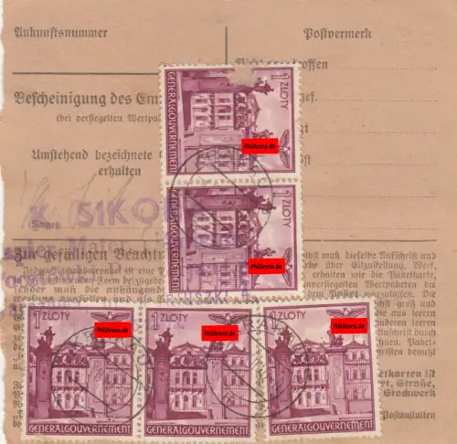 GG: carte de paquet intérieur Cracovie-Varsovie, très rare 1 Zloty MeF, eilboten, 19kg