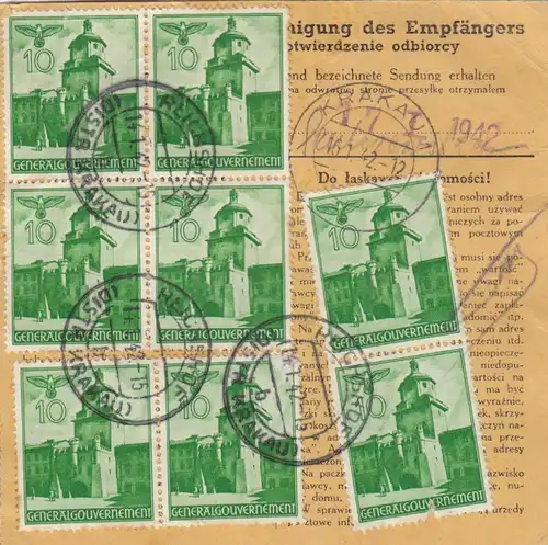 GG: Carte de colis intérieur Reichshof-Krakau, francon de masse MeF 10Gr, Bug