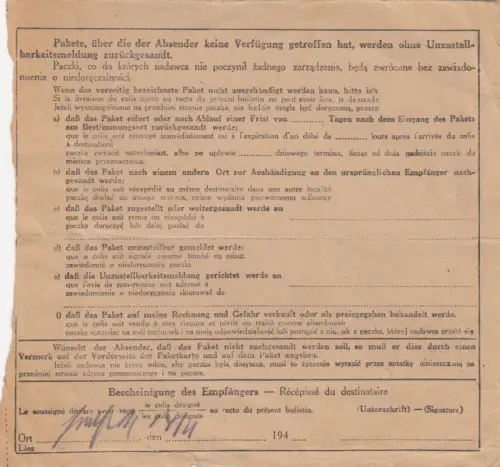 GG: Carte de colis international Mi Nr. 87B EF !!!, Kielce-Treffflehouse, Bug