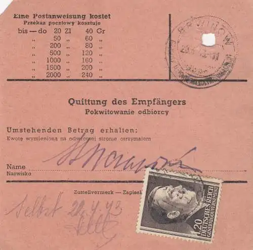 GG: mandat postal Varsovie - Brwinow, DP Est 4, MeF Min. 87A