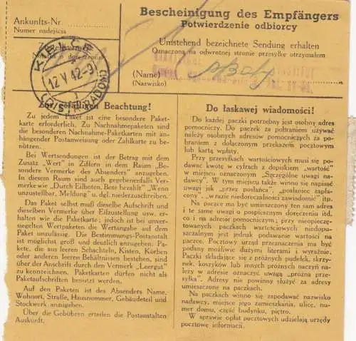 GG: carte de paquet intérieur Scarkarysko-Kamienna-kielce, numéro 87A EF