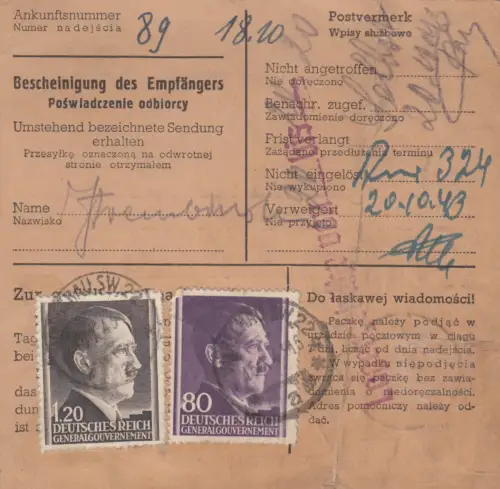 GG: carte de colis intérieur Varsovie-Szydlowiec, remboursement, frais de stockage, valeur ouverte