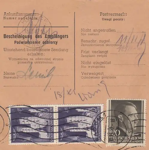 GG: Carte de colis intérieur Radom - Kielce, timbre à rouleaux, frais de stockage, remboursement