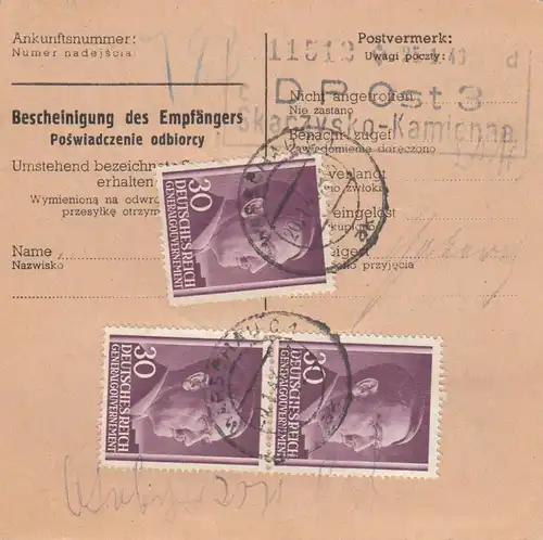 GG Inlandspaketkarte Warschau, Selbstbucher, Nachnahme Lagergebühr, DP Ost 3