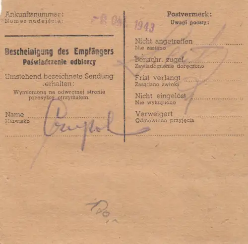 GG Carte de colis intérieur Chenstochau Eilbote Achat, Krosno, MeF 88B !!!