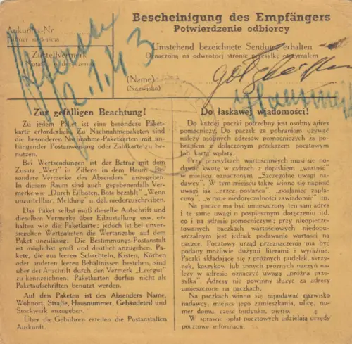 Carte de colis intérieur GG Busko Zdroj vers Varsovie