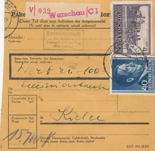 Carte de paquet intérieur de valeur GG Varsovie-Kielce-Emissionbank