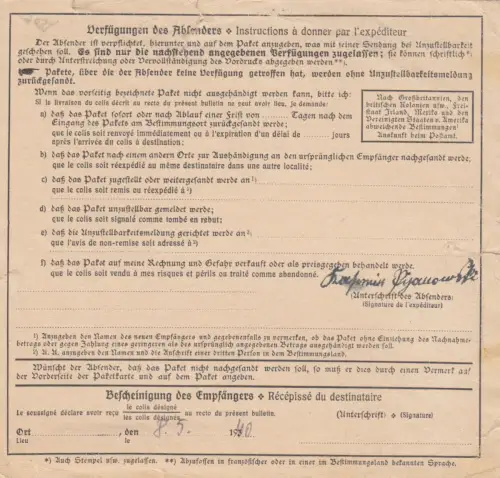 Carte de paquets internationaux GG Zamosc - Poznan, 80Gr. MeF