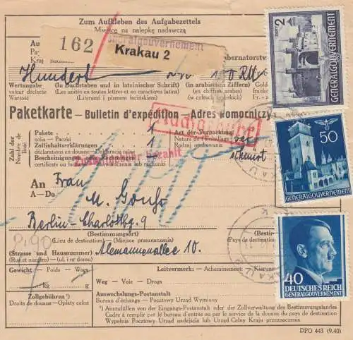 Carte de colis international GG Cracovie-Berlin, Douane 100 gr. au lieu de 80 gr