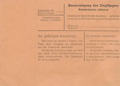 Carte de paquet intérieur GG Bachorz - Warchau, fausse notification