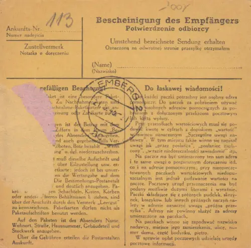 Carte de colis intérieur GG Cracovie - valeur - selon Lemberg, MeF #88A