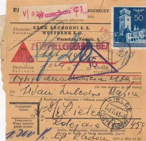 Carte de paquets intérieurs GG Valeur, NN, Auto-bookeur, Varsovie-Kielce