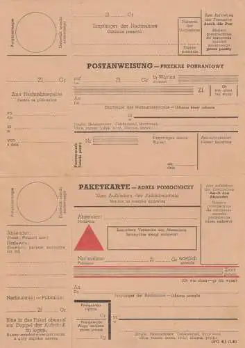 GG: Postanweisung mit NN-Paketkarte blanko Formular, zusammenhängend