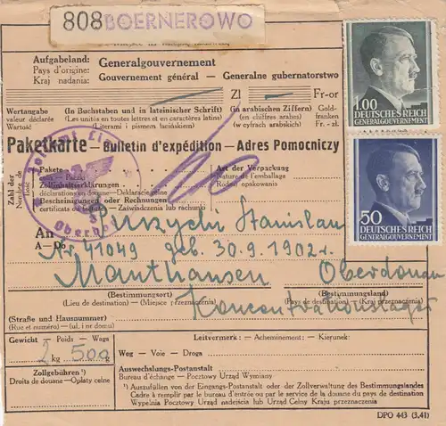 GG: Judaika: Carte de paquet Boernerovo à KZ Mauthausen