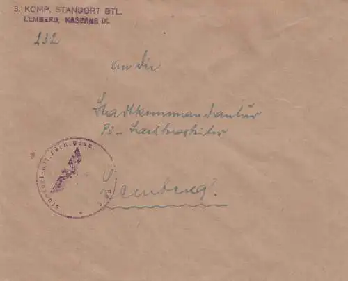 GG: Kurierpost: 3. Komp. Standort Btl. Lemberg an Standortommandantur