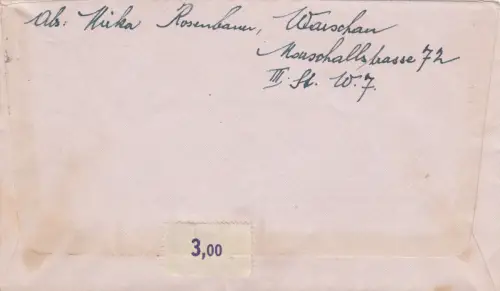 GG: Judaika: Lettre de Varsovie, ghetto, Rosenbaum à Prague