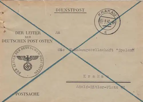 GG: Postsache Dienstpost der Leiter der DPO Krakau, seltener Umschlag