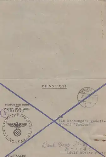 GG: Postsache Luftschutz Krakau Mai 1944, sehr seltenes Dienstpost Kuvert