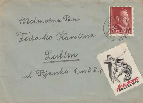 GG: Lettre de Jaslo à Lublin, Vignette Bolszewik-Antychryst