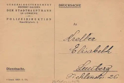 GG: Drucksache Postkarte Polizeidirektion Lemberg, Vorladung -  Termin