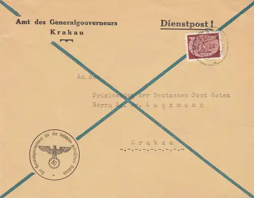 GG: Dienstbrief Krakau an den Präsidenten der Deutschen Post Osten Lauxmann