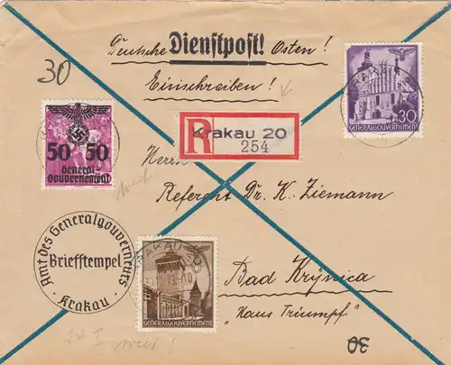 GG: Einschreiben Krakau 20, falsche Stempeleinstellung 30.11.49 statt 1940