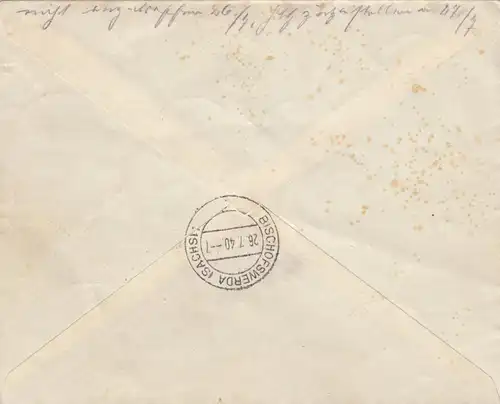 GG: lettre recommandée Chenstochowa, faux cachet 25.7.49 au lieu de 1940