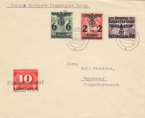 GG: Poststützpunkt Mrowla nach Reichshof, von Sammler gemacht aber portogerecht