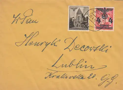 GG: Base postale chez Lancut à Lublin, porto-juste dévalorisé Z1 arrière