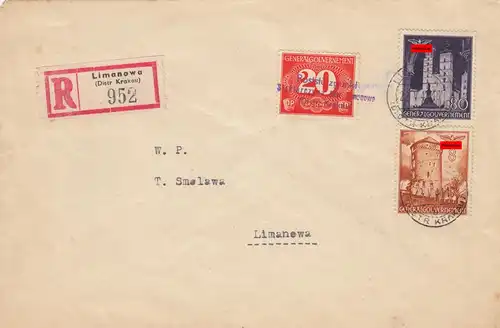 GG: R-Brief Limanowa, portorichtig Z2, Sammlerpost aber korrekt frankiert