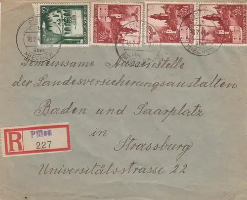 GG: R-Brief Pilica nach Strassburg, rückseitig Z2 vom Absender, portorichtig
