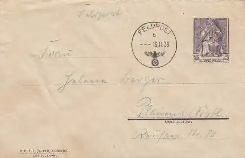 GG poln. entier 16.11.39 comme courrier de terrain