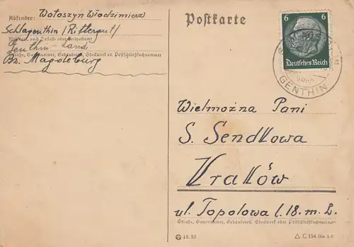 Carte postale GG 4x à la même adresse Magdeburg/Schlangentin-Krakau
