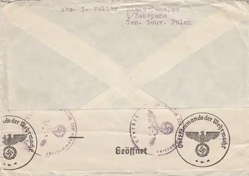 GG USA: Lettre Zakopane avec rare francature à New York, censure porto juste