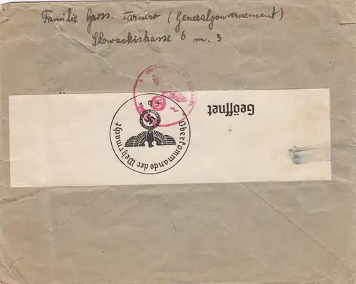 GG: USA: Lettre de Tarnow avec une rare francature vers NY, censure porto-juste