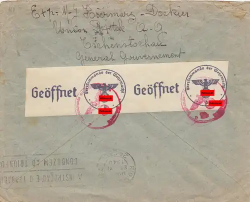 GG Brésil: EF rare porto-favorable de Chenstochau à Sao-Paulo, censure