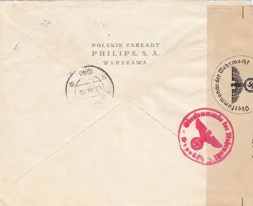 GG Holland: Lettre recommandé Varsovie à Eindhoven, portofunk, censure, Philips