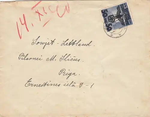 GG Lettonie: Varsovie à Riga, EF sur lettre, porto, censure