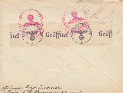 GG Lettland: Warschau nach Riga, EF auf Brief, portogerecht, Zensur