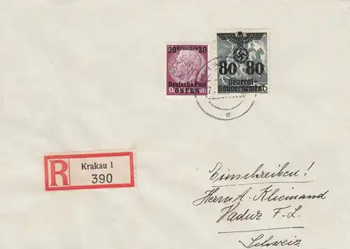 GG Liechtenstein: Einschreiben Krakau, portogerecht nach Vaduz