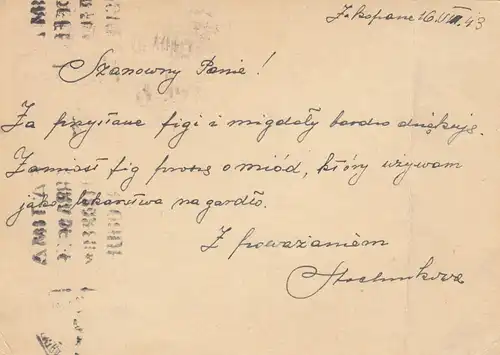GG Portugal: Ganzsache Zakopane mit Zensur an Deckadresse, Bug