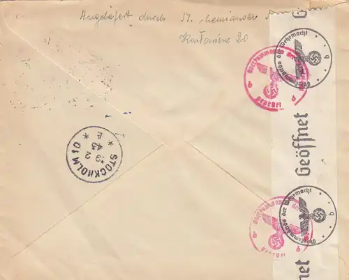 GG Suède: Lettre recommandé Varsovie à Stockholm, censure, portofach